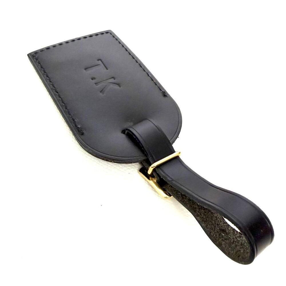Louis Vuitton Name Tag w/ TK Black T K Leather Large Gold-tone France - Picture 3 of 11